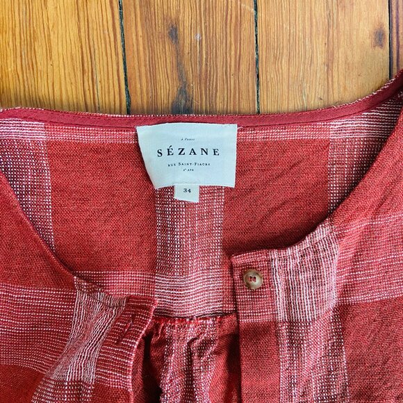 Sezane linen cotton blouse with tie sleeves - Picture 3 of 11